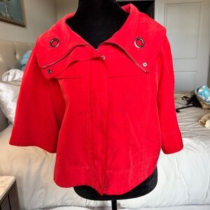 Elegant Red 100% Silk Vintage Cut off Zip Up Blouse